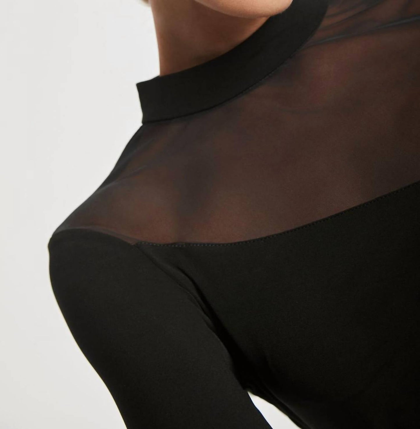 Lanston - Mesh Trim Mock Neck Top