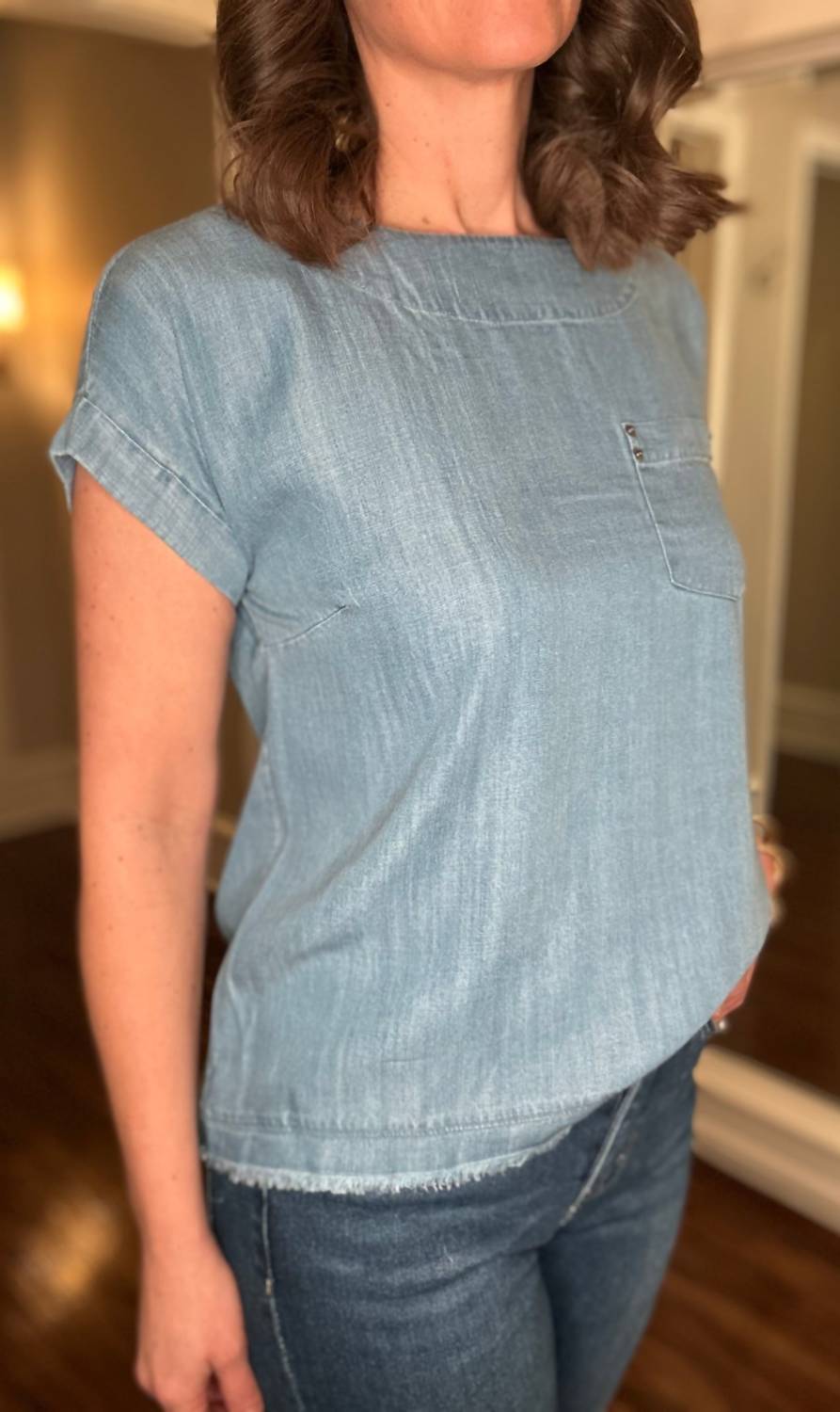 Multiples - Dolman Sleeve Chambray Top