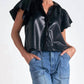 Elan - Flutter Sleeve Vegan Leather Top