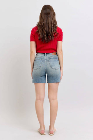 Judy Blue - High Waist Vintage Wash Side Slit Denim Short