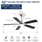 Ceiling Fan With LED Light, 6-Speed Wind, 5 Blades, Remote Control DC Motor