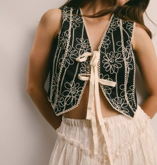 Forte Cashmere - Embroidered Front Tie Boho Vest