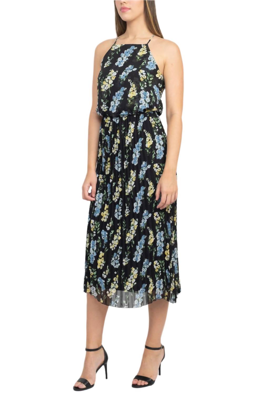 Sam Edelman - Square Neck Elastic Waist Zipper Back Pleated Dress