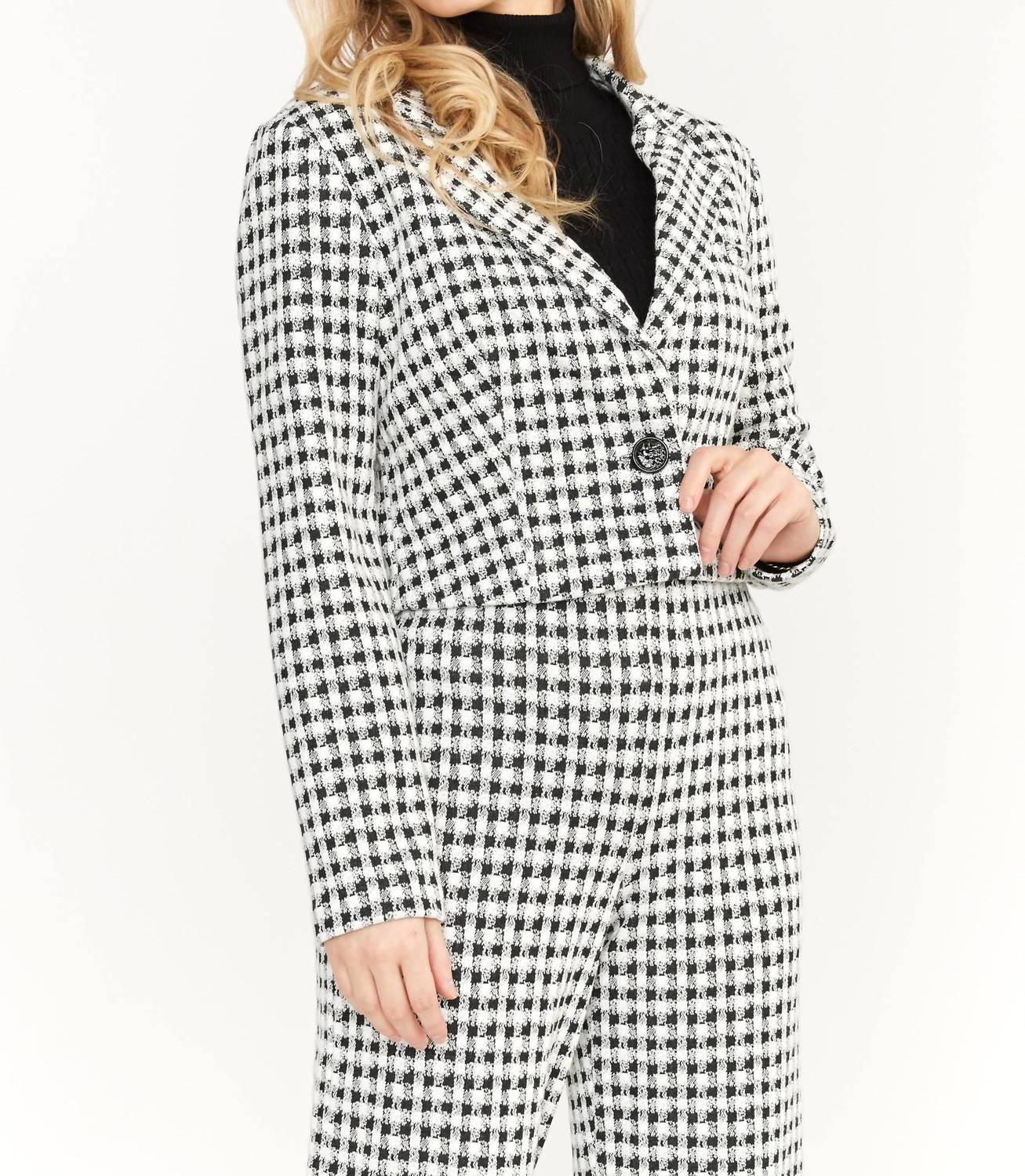 Frank Lyman - Cropped Houndstooth Knit Jacket