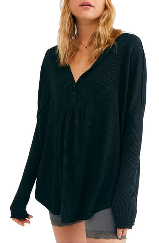 Free People Leo Henley Tee - Black