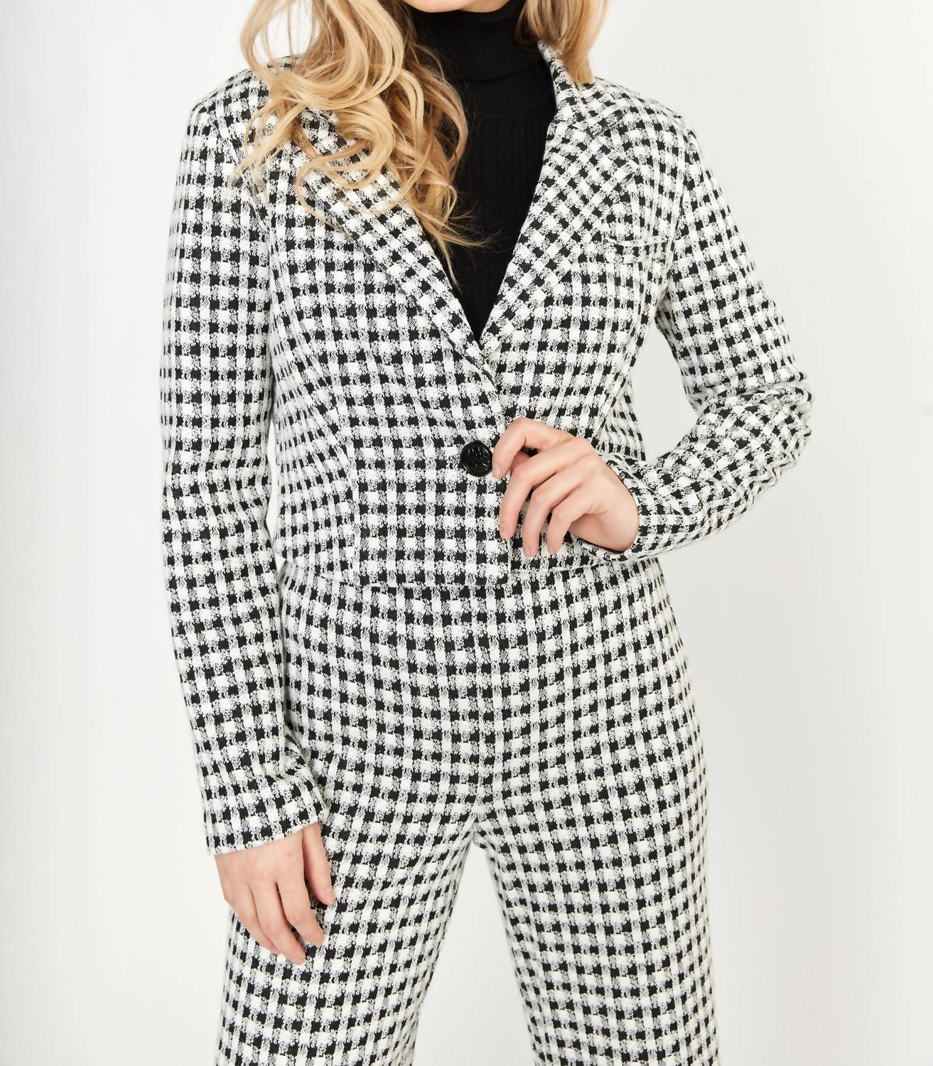 Frank Lyman - Cropped Houndstooth Knit Jacket
