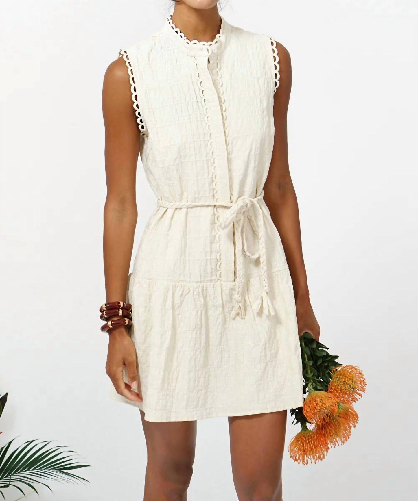 Adelyn Rae - Genny Textured Sleeveless Shirt Mini Dress