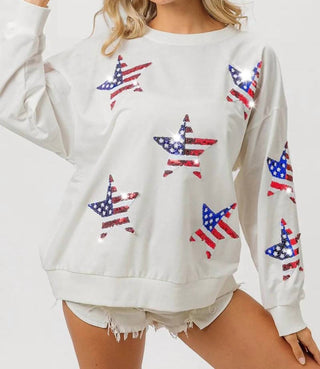 Trendsi - Moletom com estampa de estrela e lantejoulas da bandeira americana BiBi
