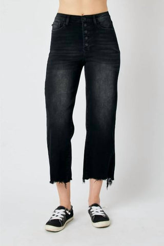 Judy Blue - Calça jeans cropped de cintura alta e perna larga