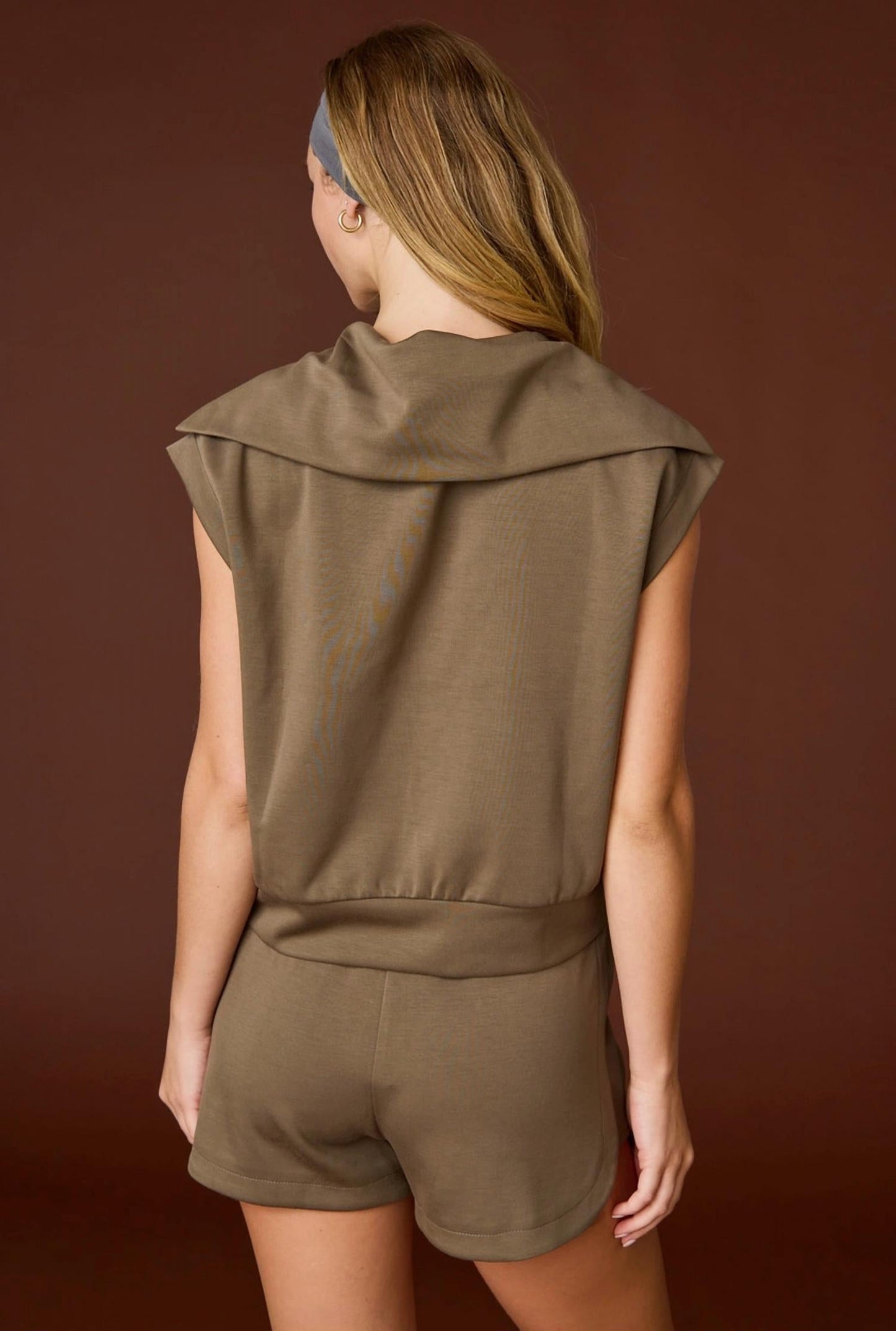 Papermoon - Half Zip Cropped Sweatshirt And Shorts Set