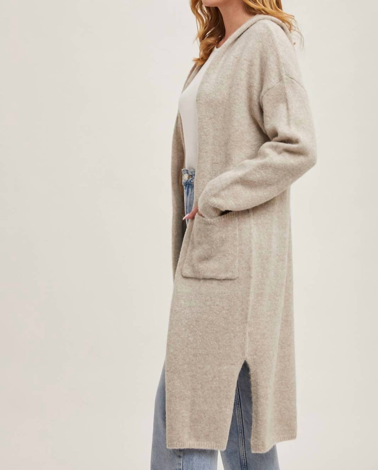 Bluivy - Longline Hoodie Drape Open Front Cardigan