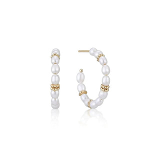 Eklexic - Brincos Huggie Hoops Femininos com Pérolas e Contas