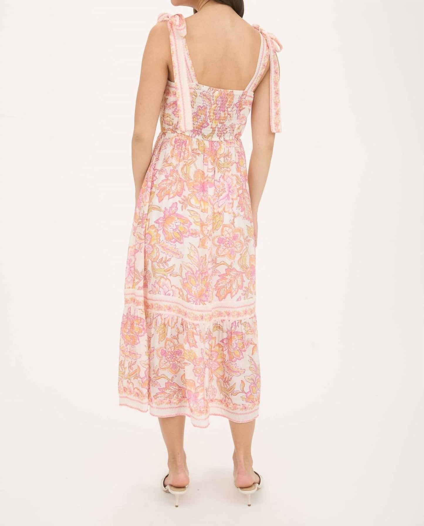 Blu Pepper - Floral Trim Detail Tie Strap Midi Dress