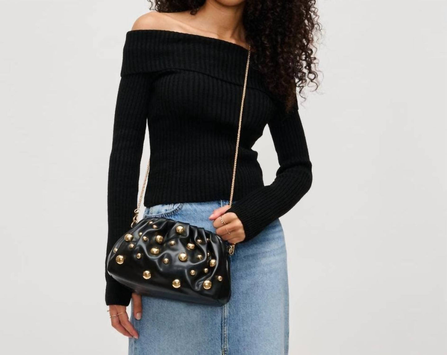 Urban Expressions - Carey Gold Studded Crossbody Clutch
