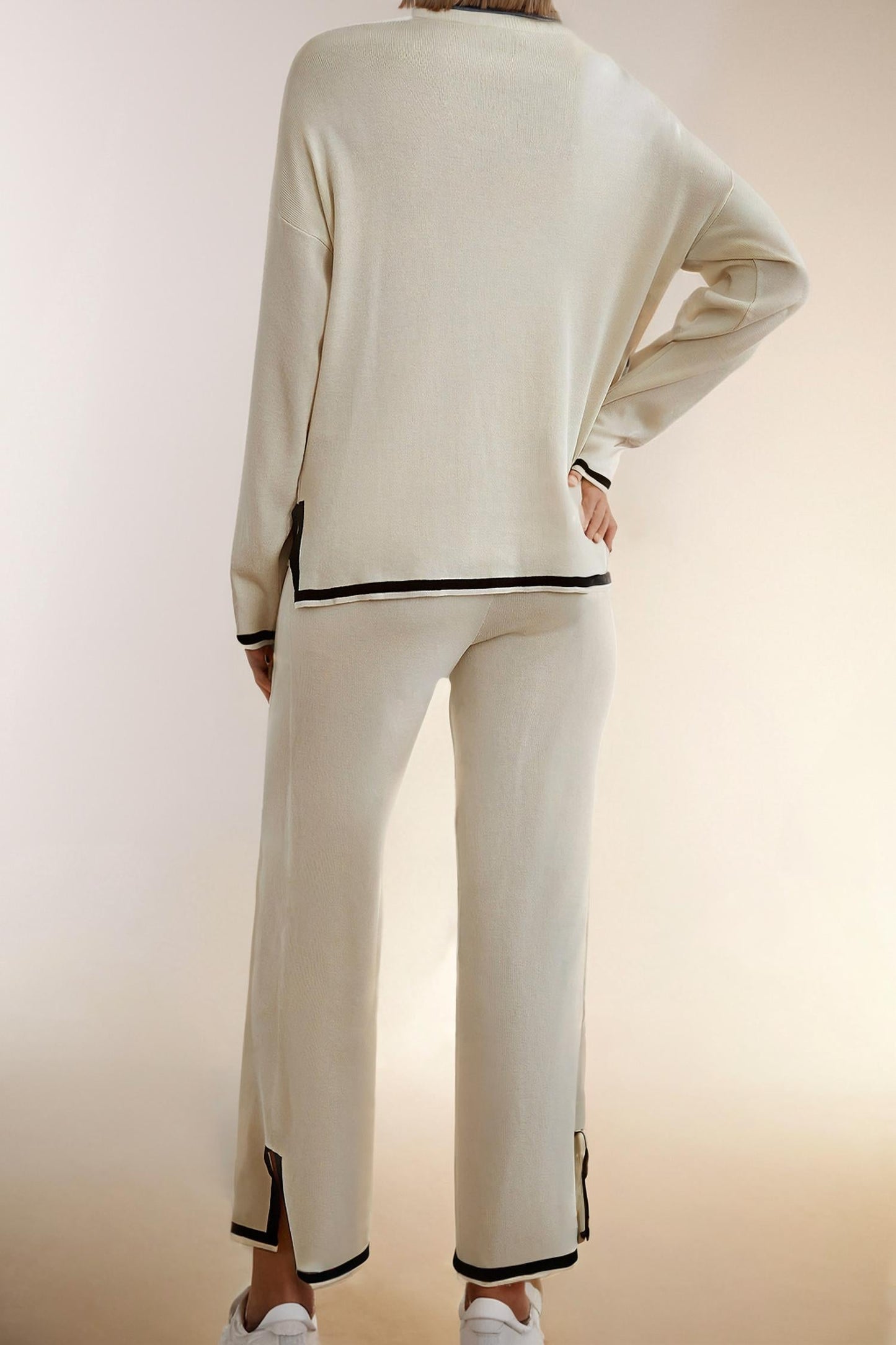 La Society - Contrast Trim Split Long Sleeve Sweater Lounge Set
