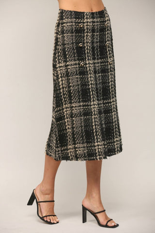 Fate - Saia midi de tweed com botões frontais