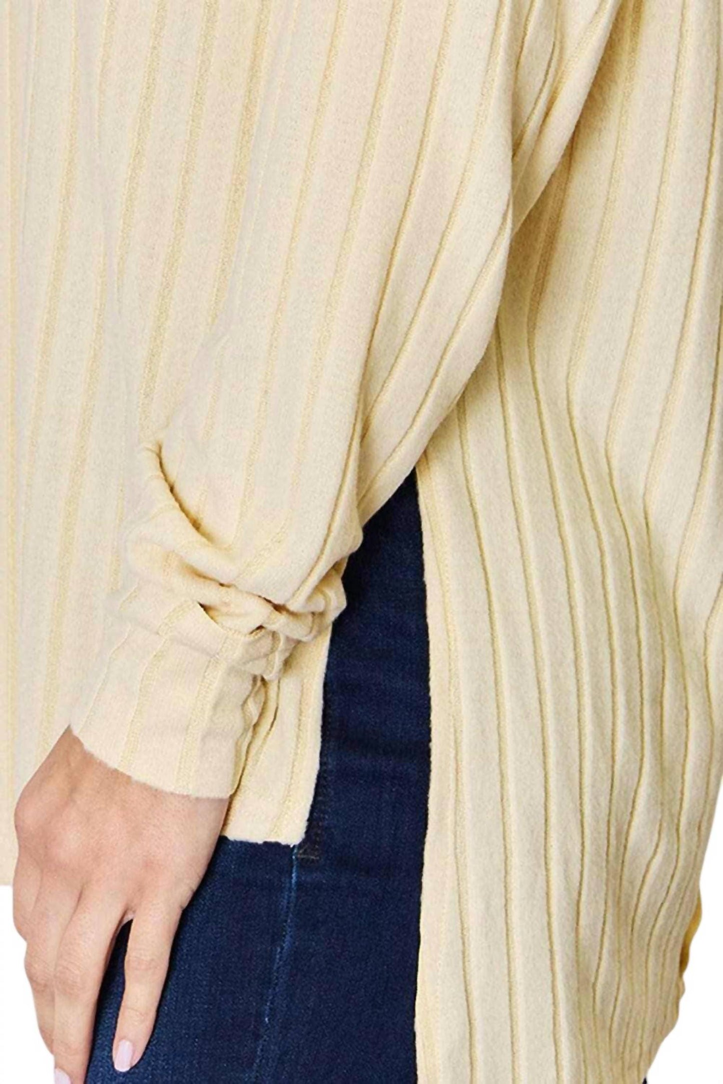 Basic Bae - Chic Ribbed Round Neck Slit Tee