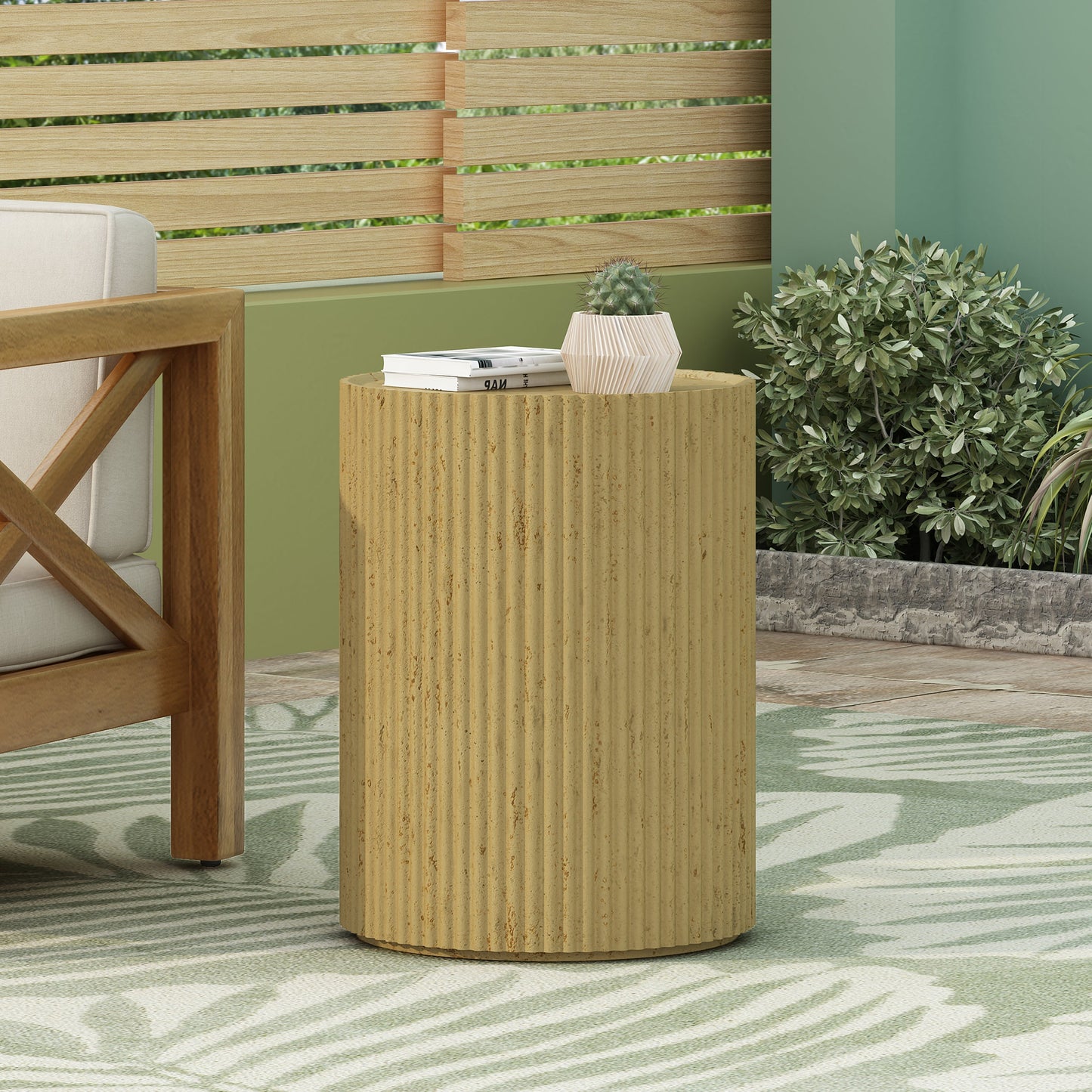Cylindrical Outdoor Side Table Antique Brown MGO