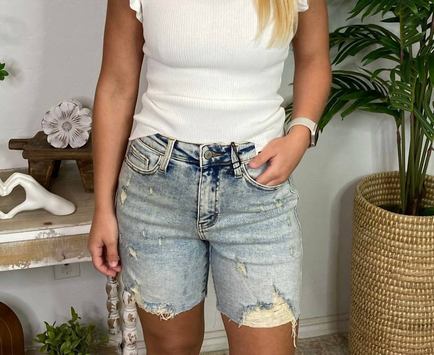Judy Blue - High Waisted Mineral Wash Destroy Boyfriend Shorts