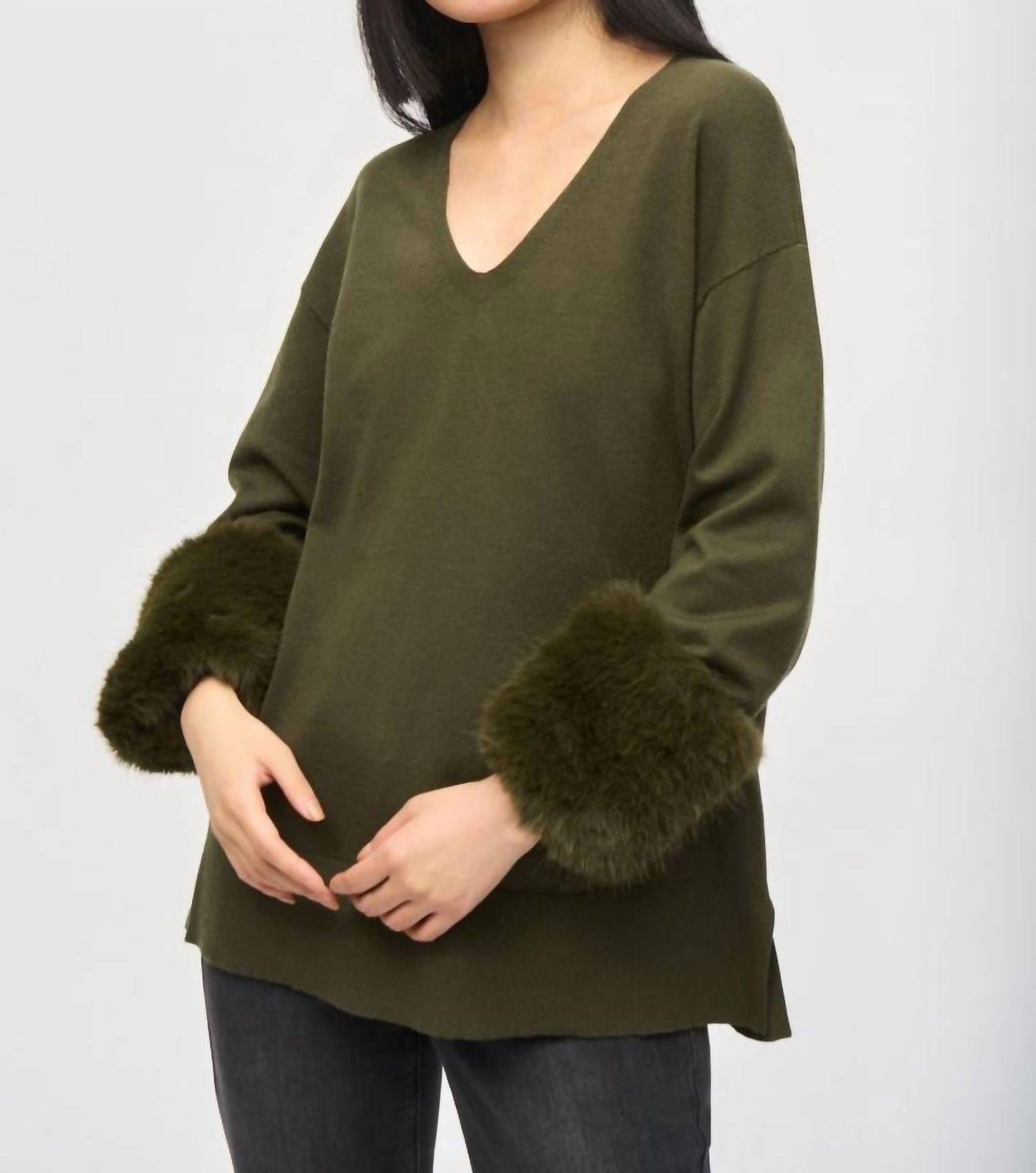 Joseph Ribkoff - Faux Fur V-neck Tunic