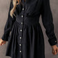 Little Daisy Closet - Elastic Cinched High Waist Long Sleeve Shirt Mini Dress