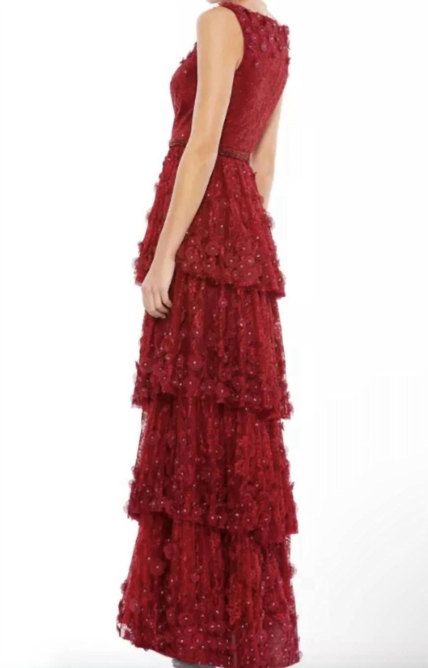 Mac Duggal - Floral Applique Ruffled Tiered Gown