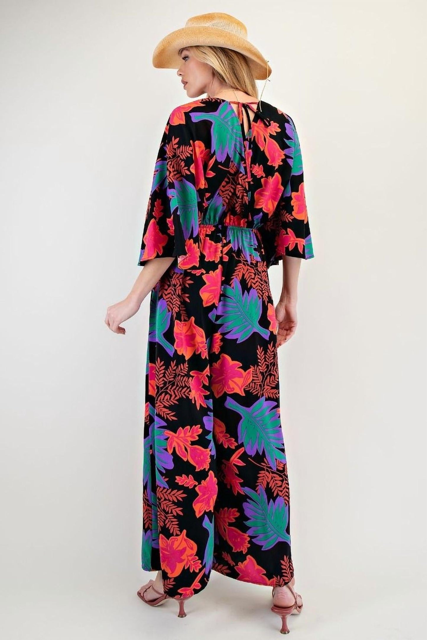 Easel - Half Sleeves V Neck Printed Romper