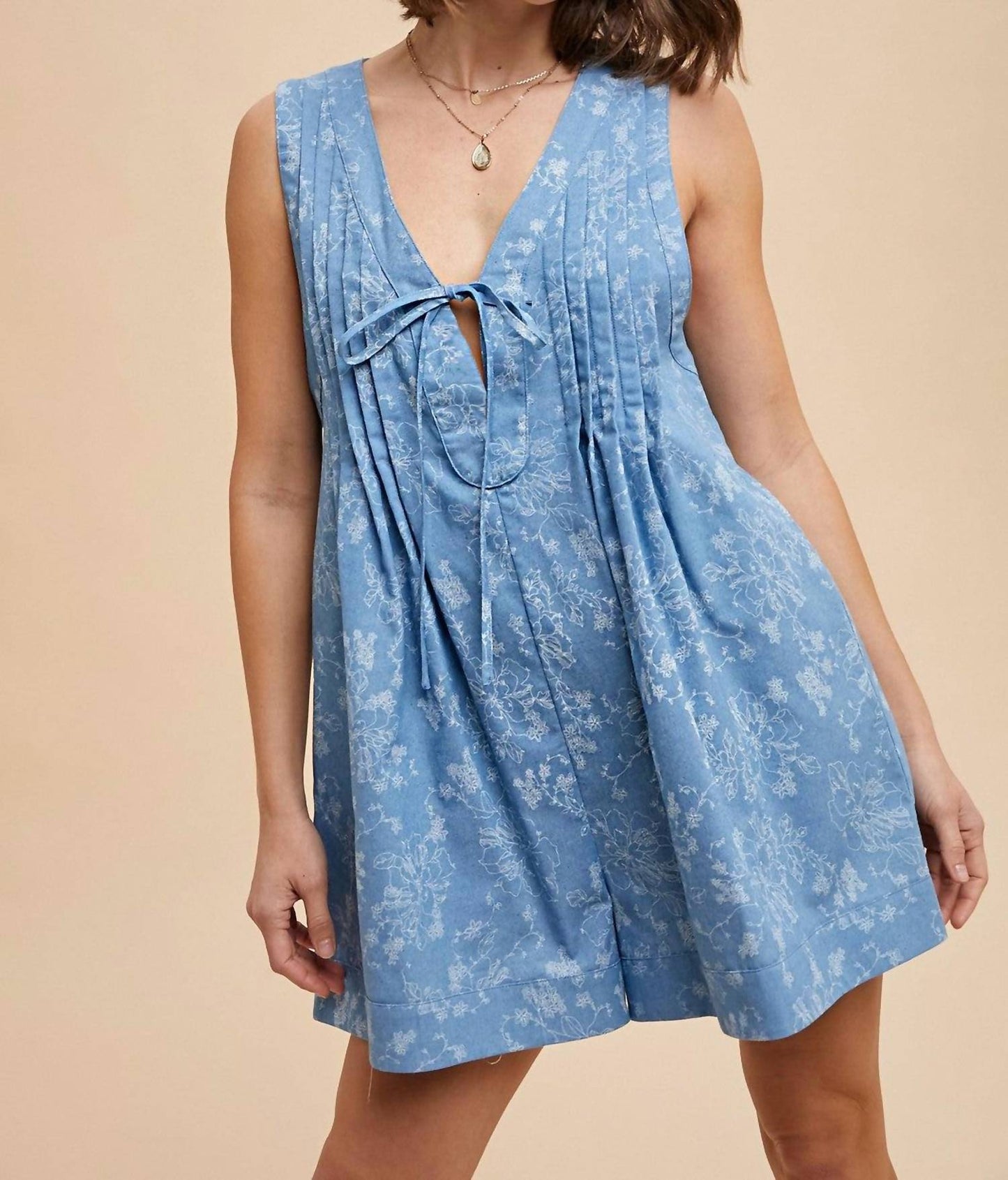 Anniewear - Heather Floral Print Denim Romper