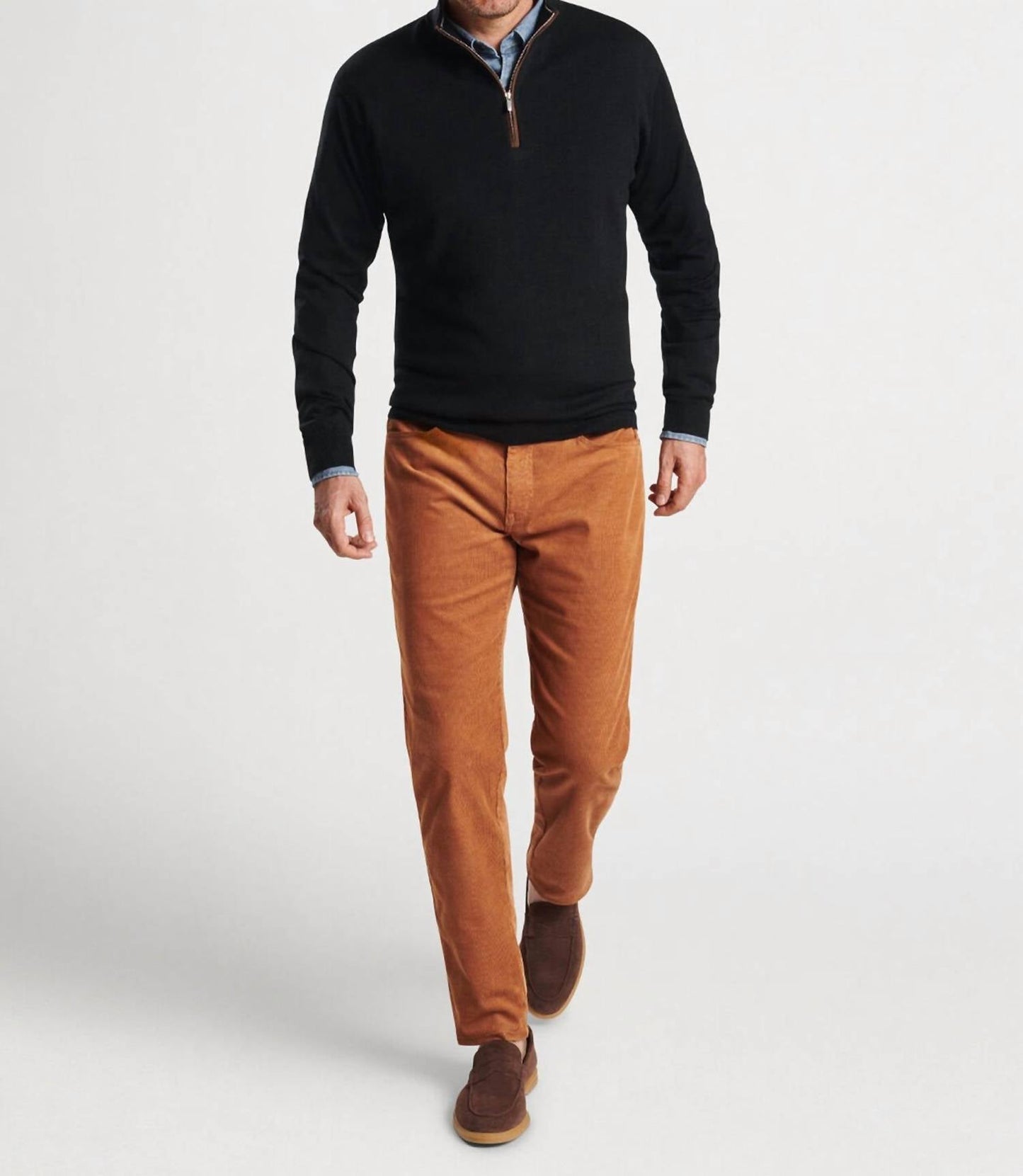 Peter Millar - Suéter masculino com acabamento em camurça e zíper 1/4 com crista de outono