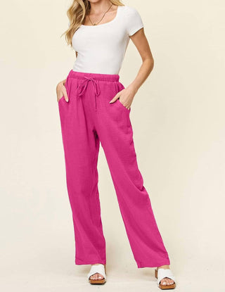 Double Take - Calça reta com cordão texturizado