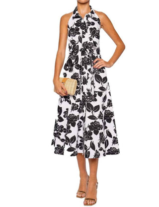 Carolina Herrera - Women's Floral Halter Tie Waist Midi Dress