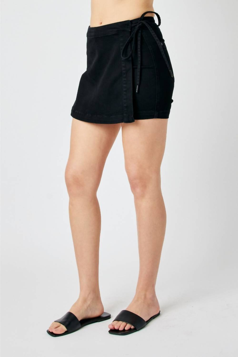 Judy Blue - High Waist Back Denim Stretchable Skirt Tie Skort
