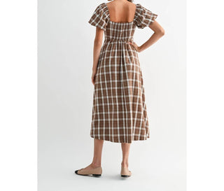 Camellia - Jori Plaid Tie Front Midi Dress