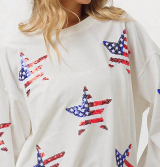 Trendsi - Moletom com estampa de estrela e lantejoulas da bandeira americana BiBi