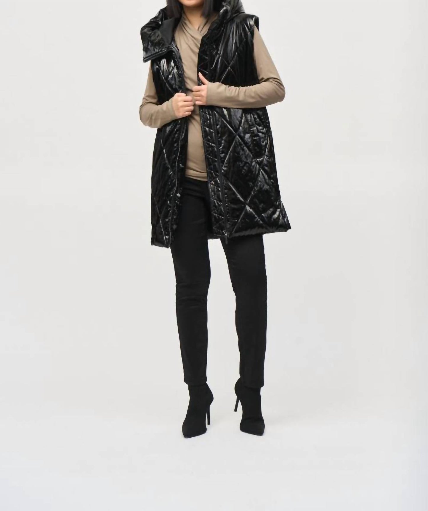 Joseph Ribkoff - Hooded Sleeveless Quilted Zip Front Puffer Vest