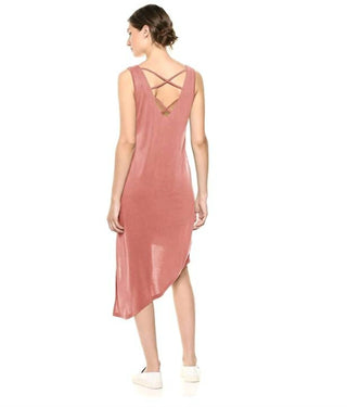 Splendid - Vestido midi assimétrico terracota com costas cruzadas
