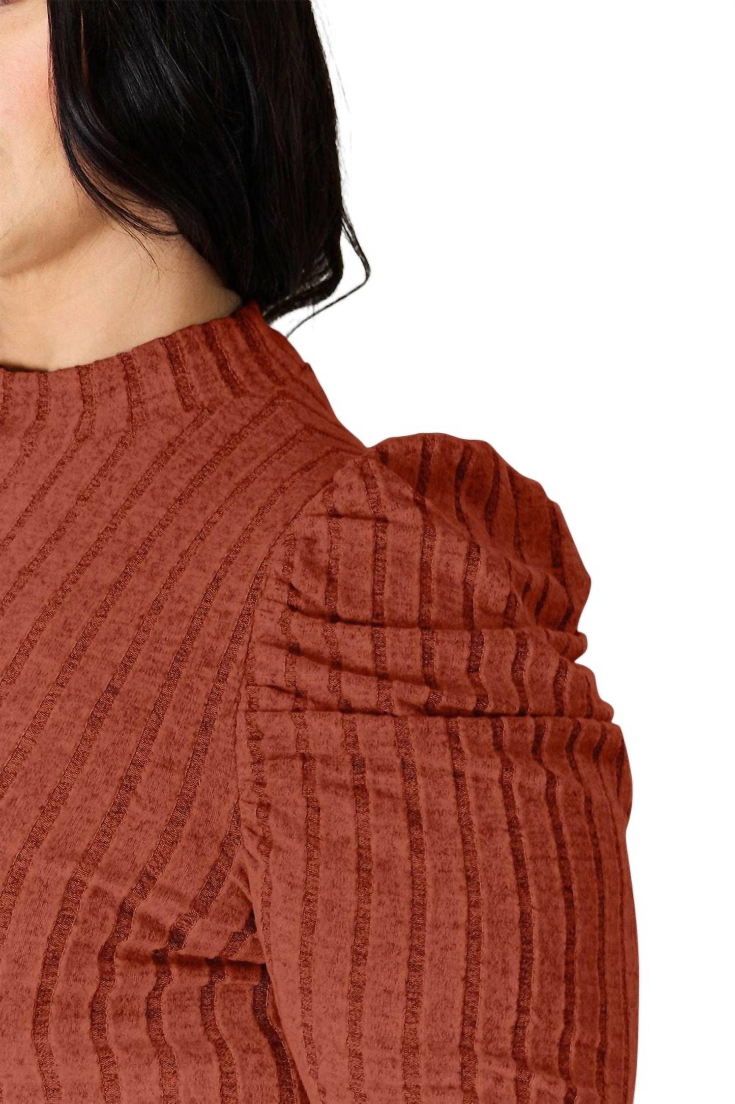 Basic Bae - Ribbed mock neck top with puff sleeves