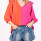Trendsi - GeeGee Full Size Ruffle Trim Contrast Blouse