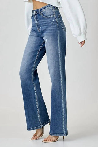 Risen - Calça Jeans Cintura Alta com Bolsos