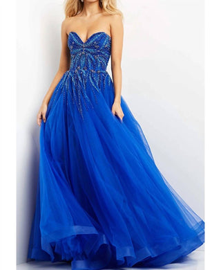 Jovani - Vestido sem alças com corpete e contas