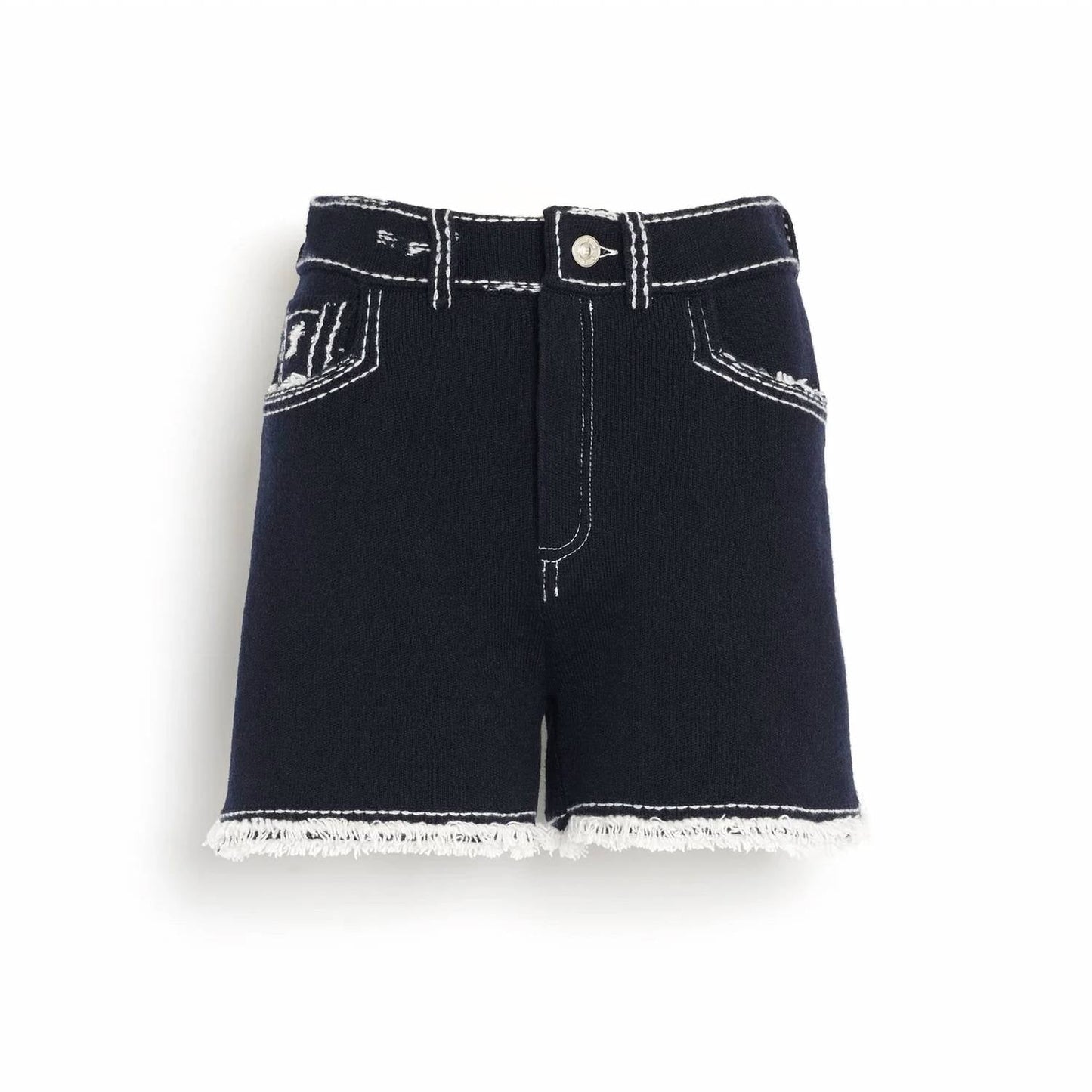 Barrie - Denim Fringed Cashmere And Cotton Shorts