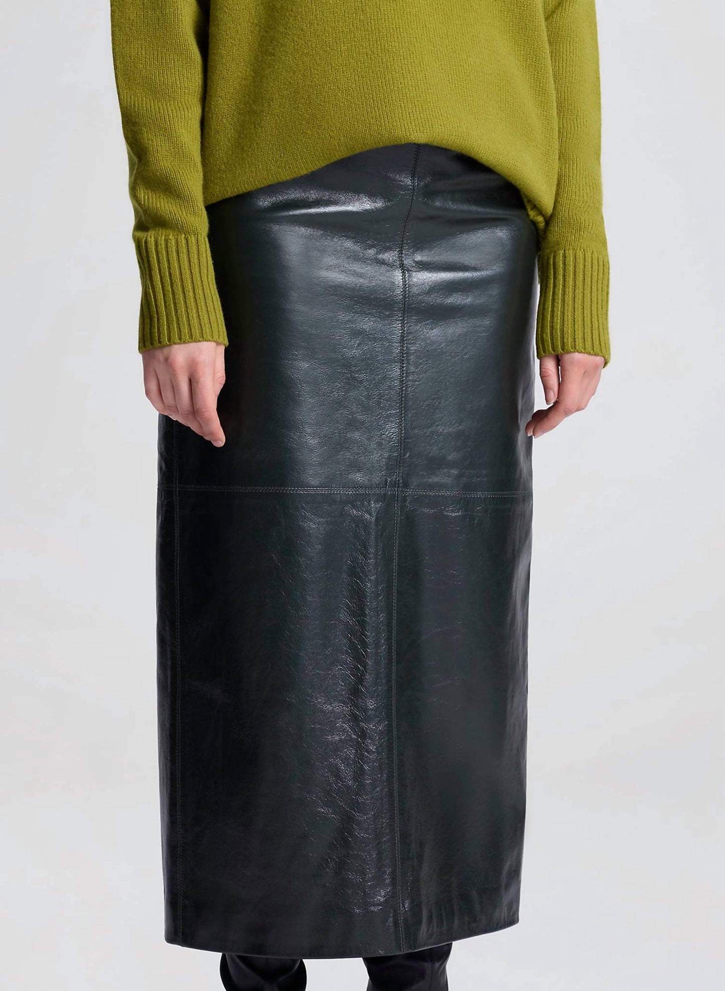 A.L.C. - Marta Glossy Leather Midi Skirt