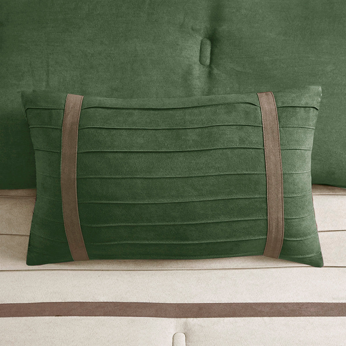 7 PC Faux Suede Comforter Set Green Queen