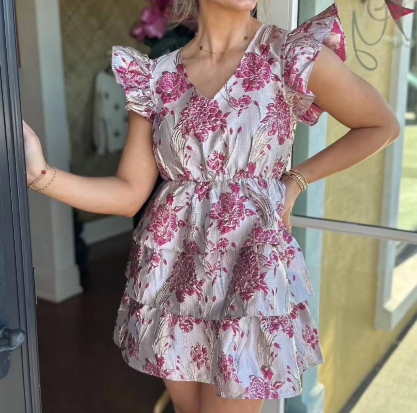 Day + Moon - Floral Jacquard Ruffle Dress