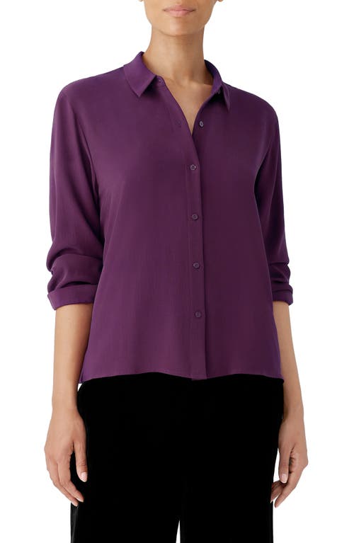 Eileen Fisher Classic Collar Easy Silk Button-Up Shirt in Sweet Plum, Size Large