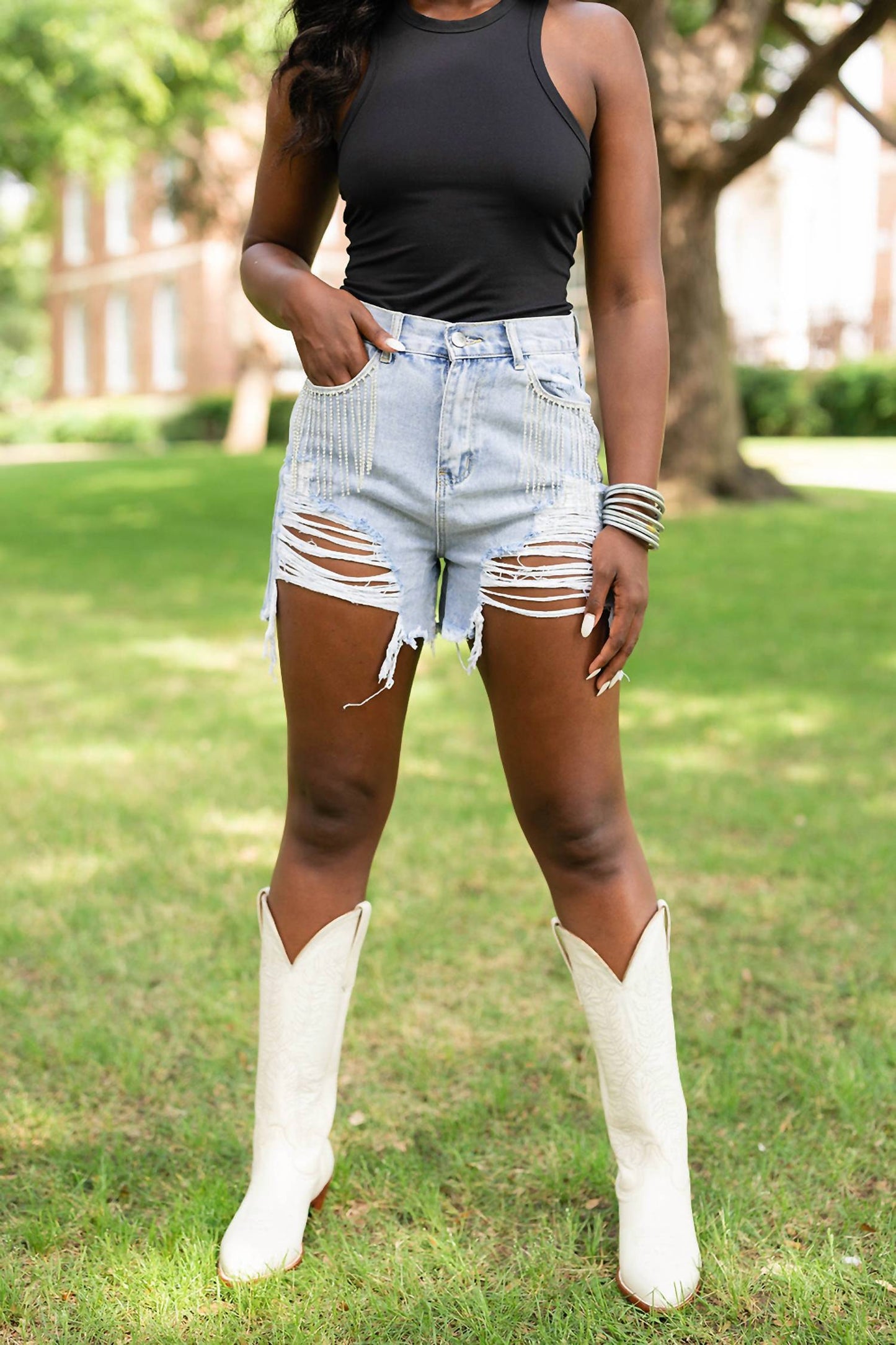 Buddylove - Elvis Crystal Fringe Denim Shorts