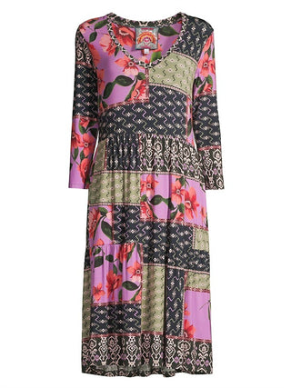 Johnny Was - Vestido ZANDA com manga 3/4 e comprimento chá em camadas