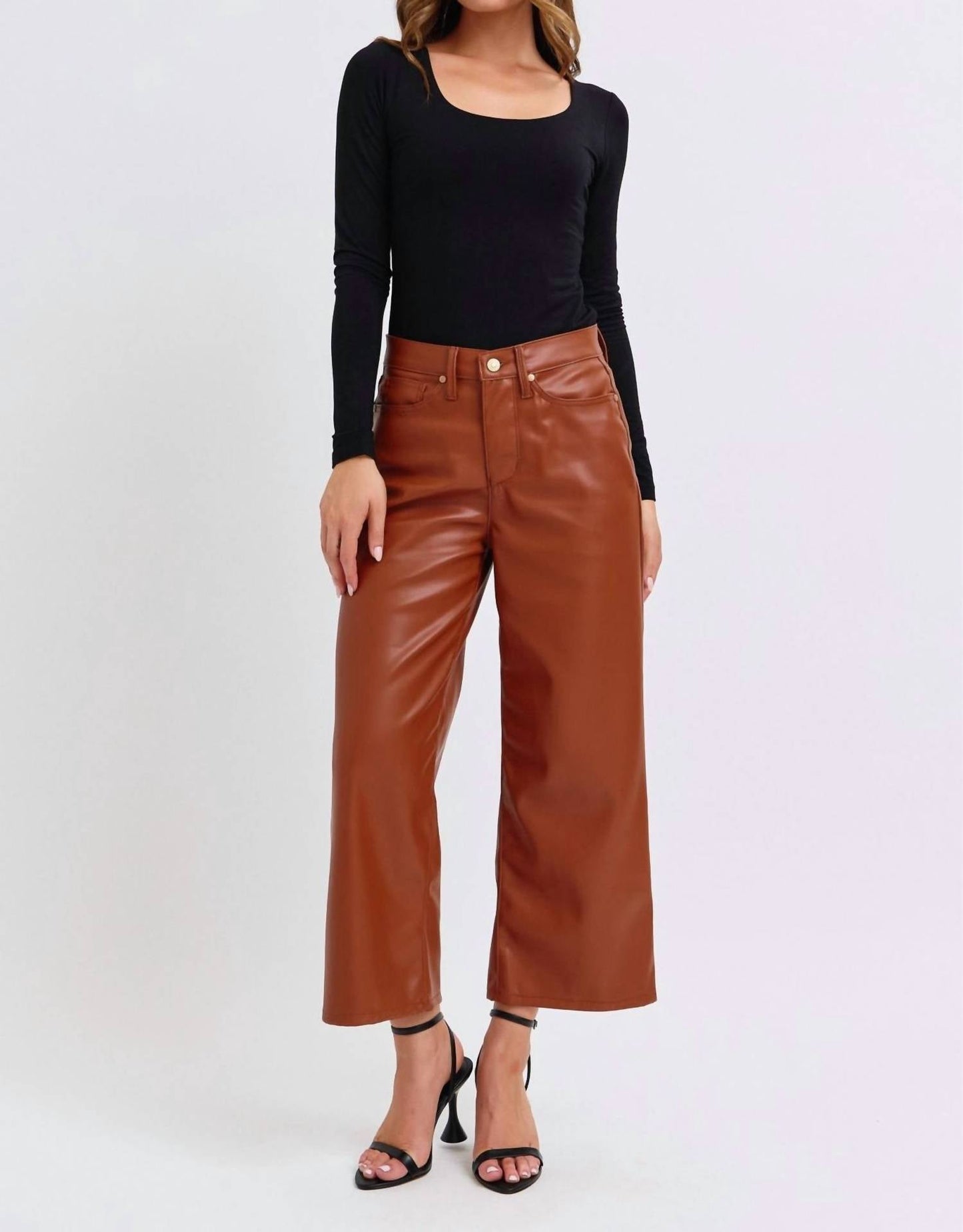 Judy Blue - Faux Leather Crop Wide Pants