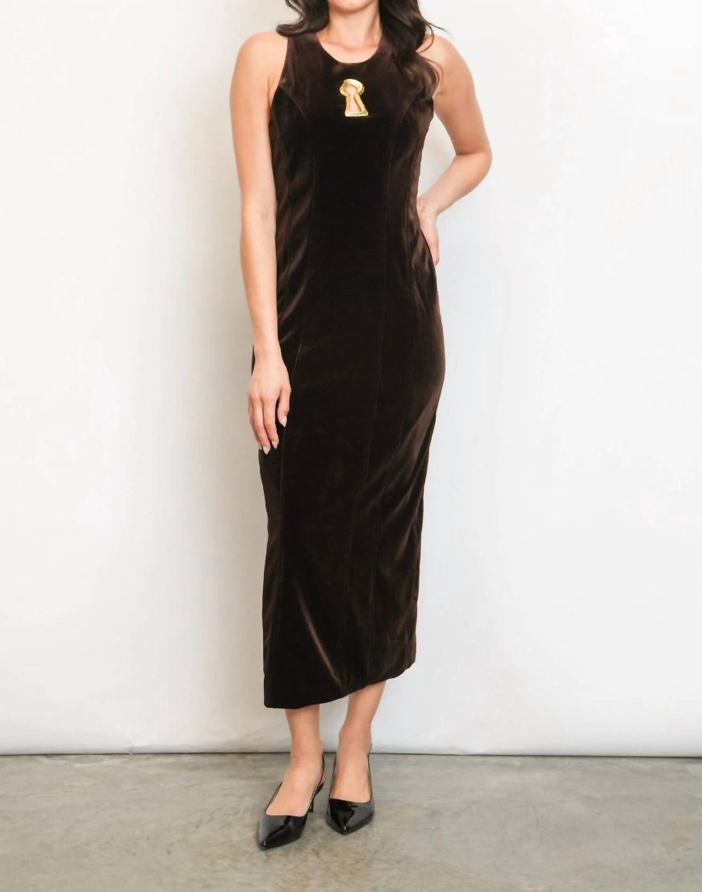 Beulahstyle - Hunter Embellished Keyhole Sleeveless Velvet Maxi Dress