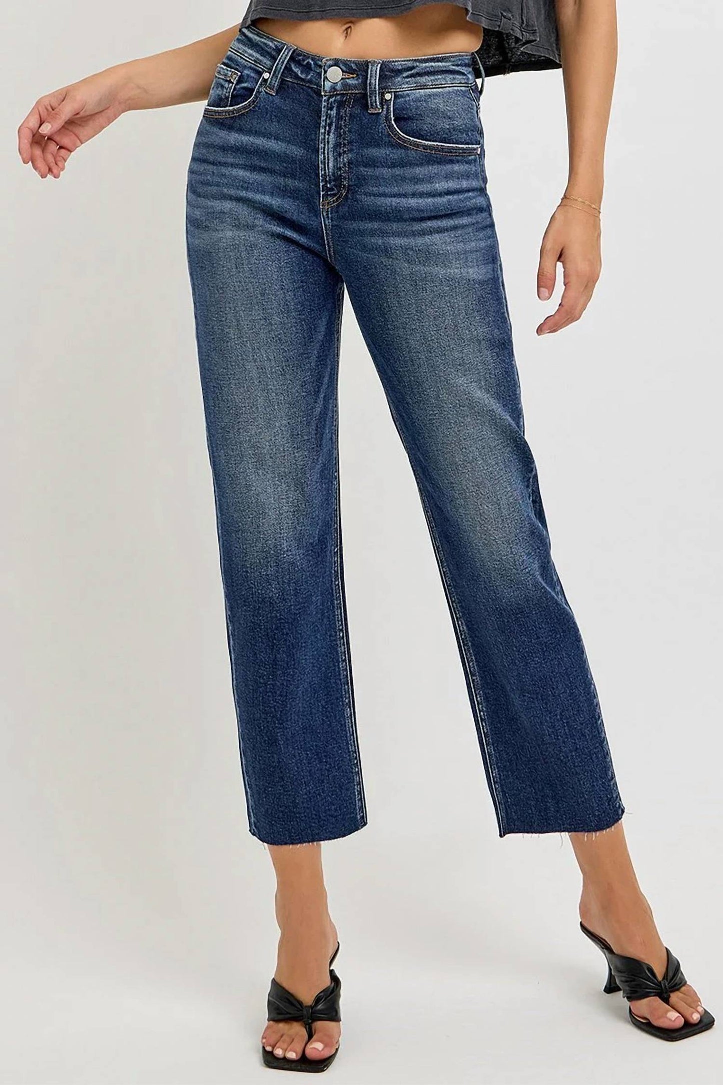 Risen - Tummy Control High Rise Crop Straight Jeans